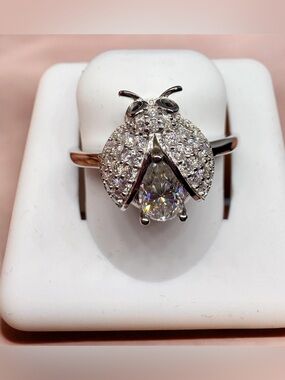 Sterling Silver Moissanite Ladybug Ring Size 8